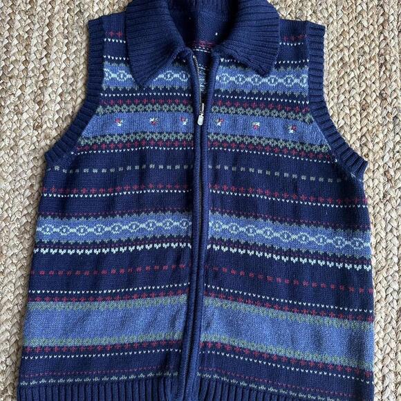 Jackets & Blazers - Cottagecore grandma granola blue vintage sweater vest with zipper